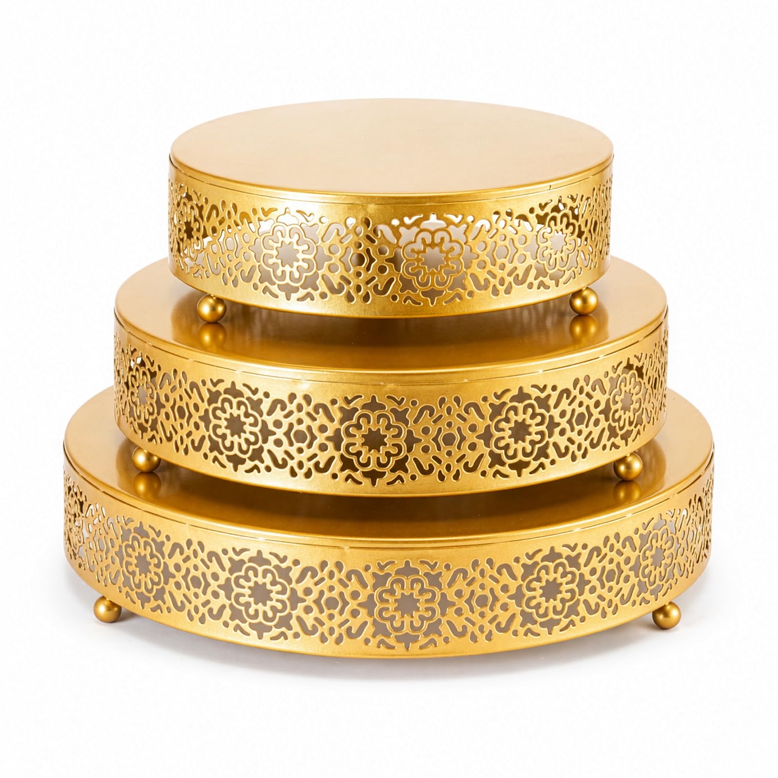 EVERGOODS 3-Piece Metal Cake Stand Set, Round Dessert Display Stands for Cakes, Cupcakes, Pastries & Candy, Decorative Serving Plates for Wedding, Birthday Party, Baby Shower & Afternoon Tea (Gold)