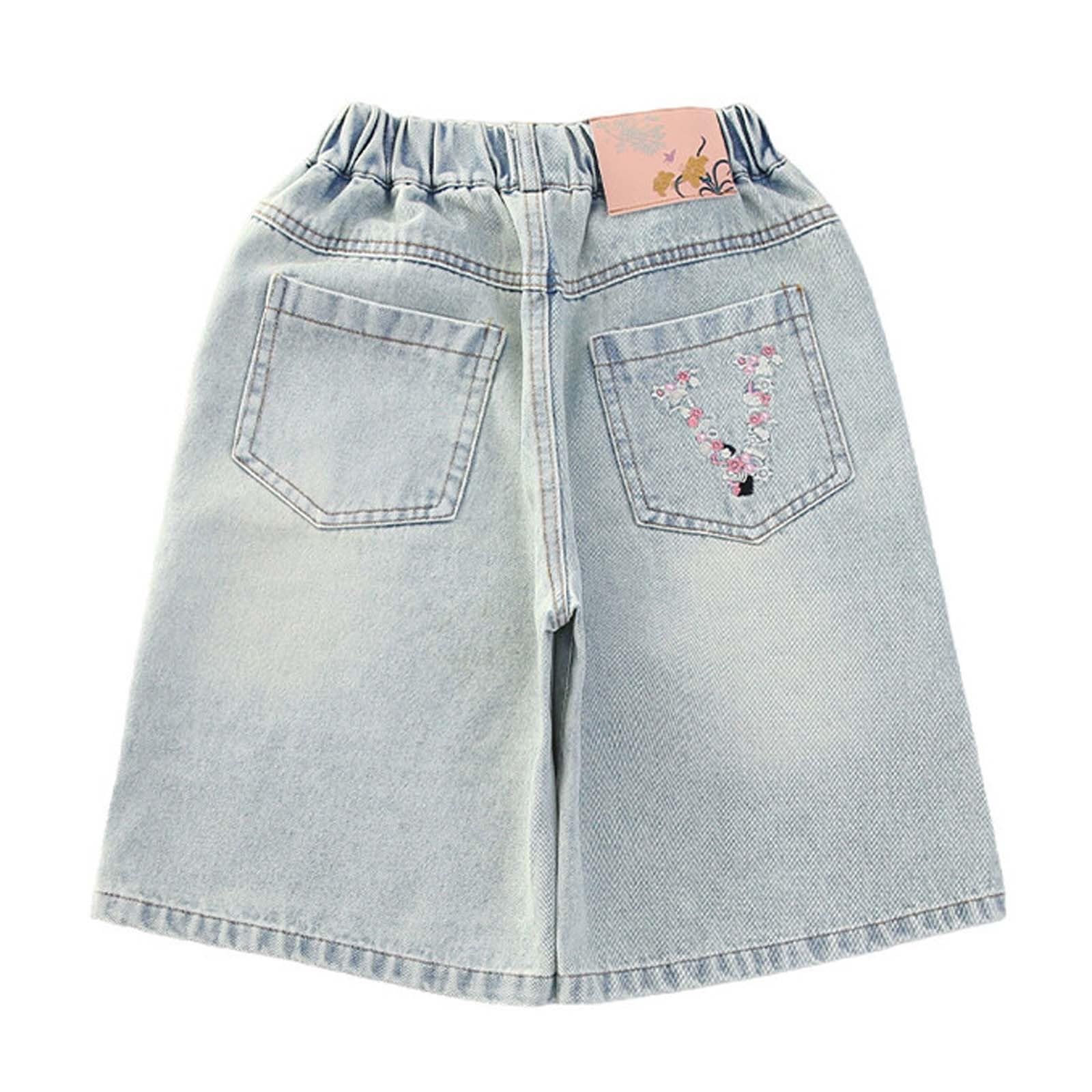 Shorts Fille Enfant En Jean Cycliste Doux - Coupe Ample Avec Poches, Confortable Pour Été