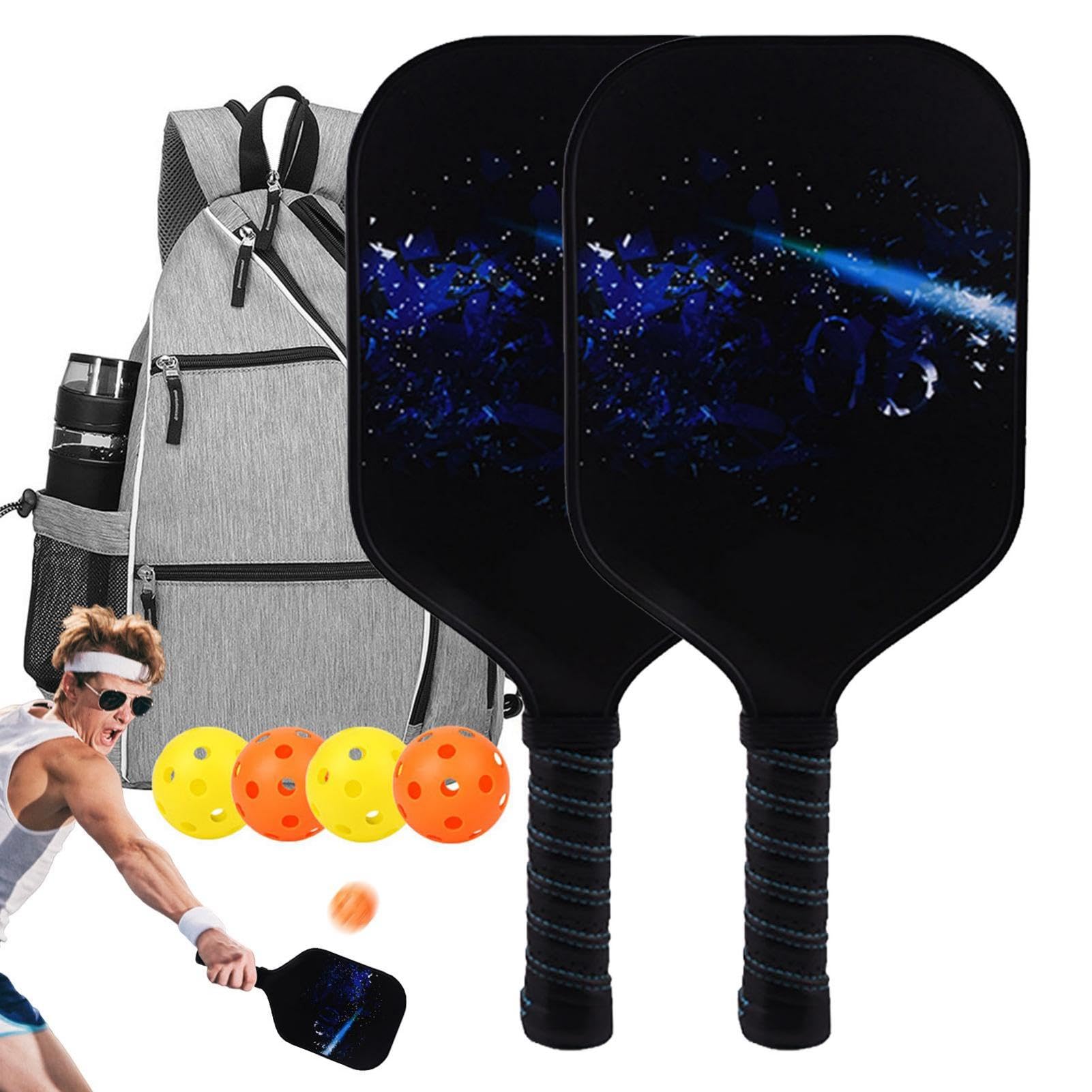Racchetta da pickleball, set di racchette in fibra di vetro per principianti, leggera e portatile, con palline, attrezzatura per pickleball in fibra di vetro, per interni ed esterni