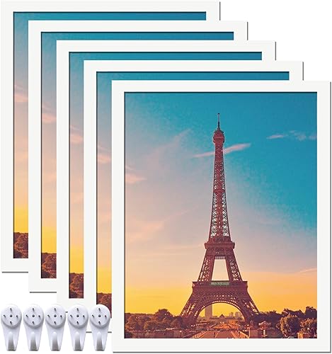 Vista 154 de Juego de 5 portarretratos de 10 x 14 pulgadas, marcos de fotos blancos de alta transparencia para galería de pared horizontal de escritorio vertical