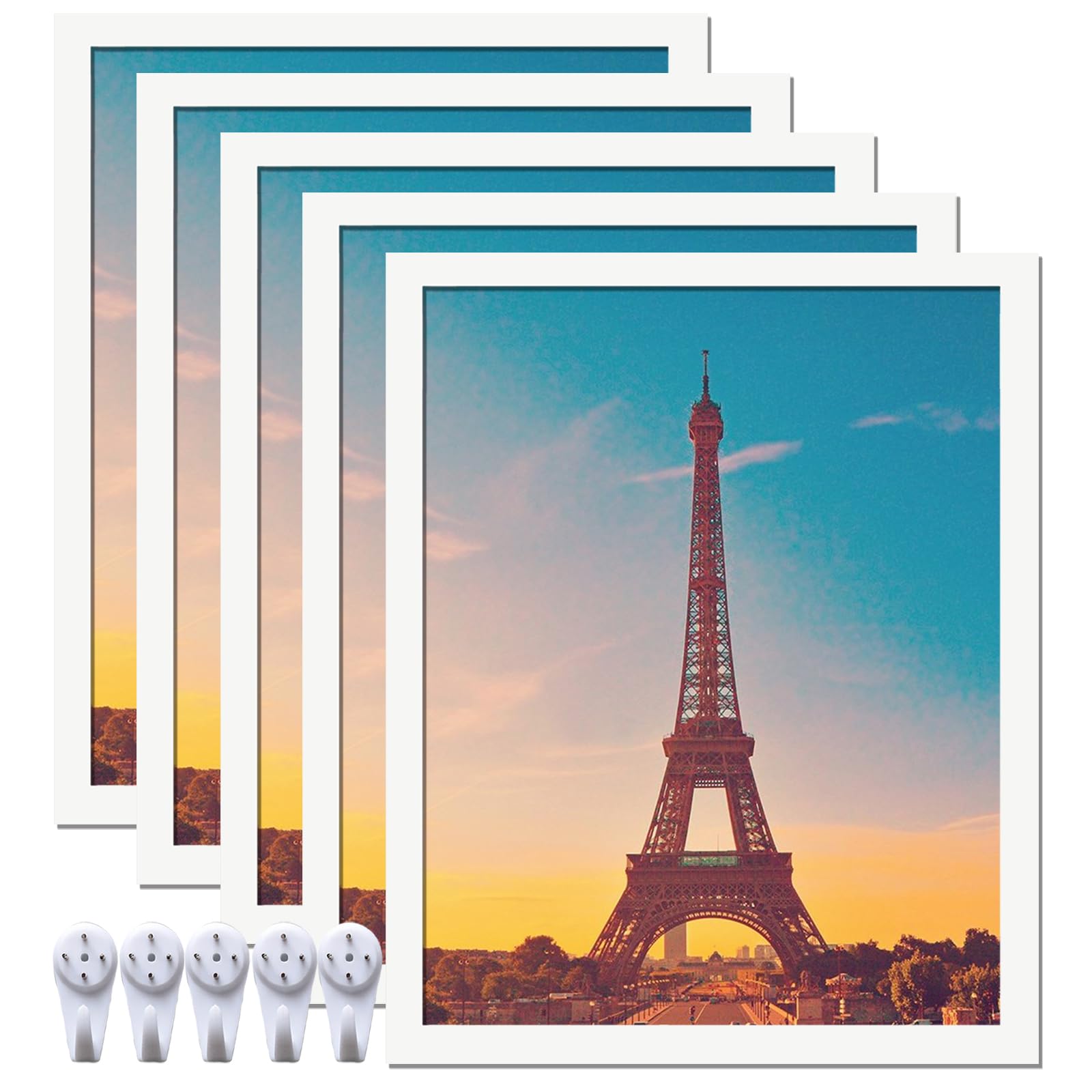 Icariery 8x11 Picture Frame Set Of 5, White Photo Frames High Transparent Wall Gallery Desktop Horizontal Vertical For Canvas Collage Photo Poster