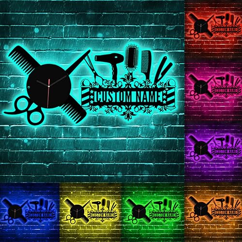 Miniatura 3 de Decoración de pared personalizada para peluquería con luz LED, nombre de peluquería personalizado, letrero de luz de neón, arte de pared de metal