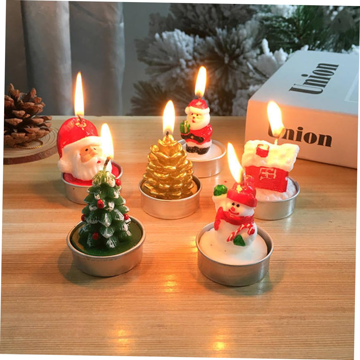 Cabilock 9pcs Christmas Candle Decor Festive Xmas Elements for Holiday Home Cafe and Party Decorations Includes Standing Santa Snowman and Christmas Tree Candles