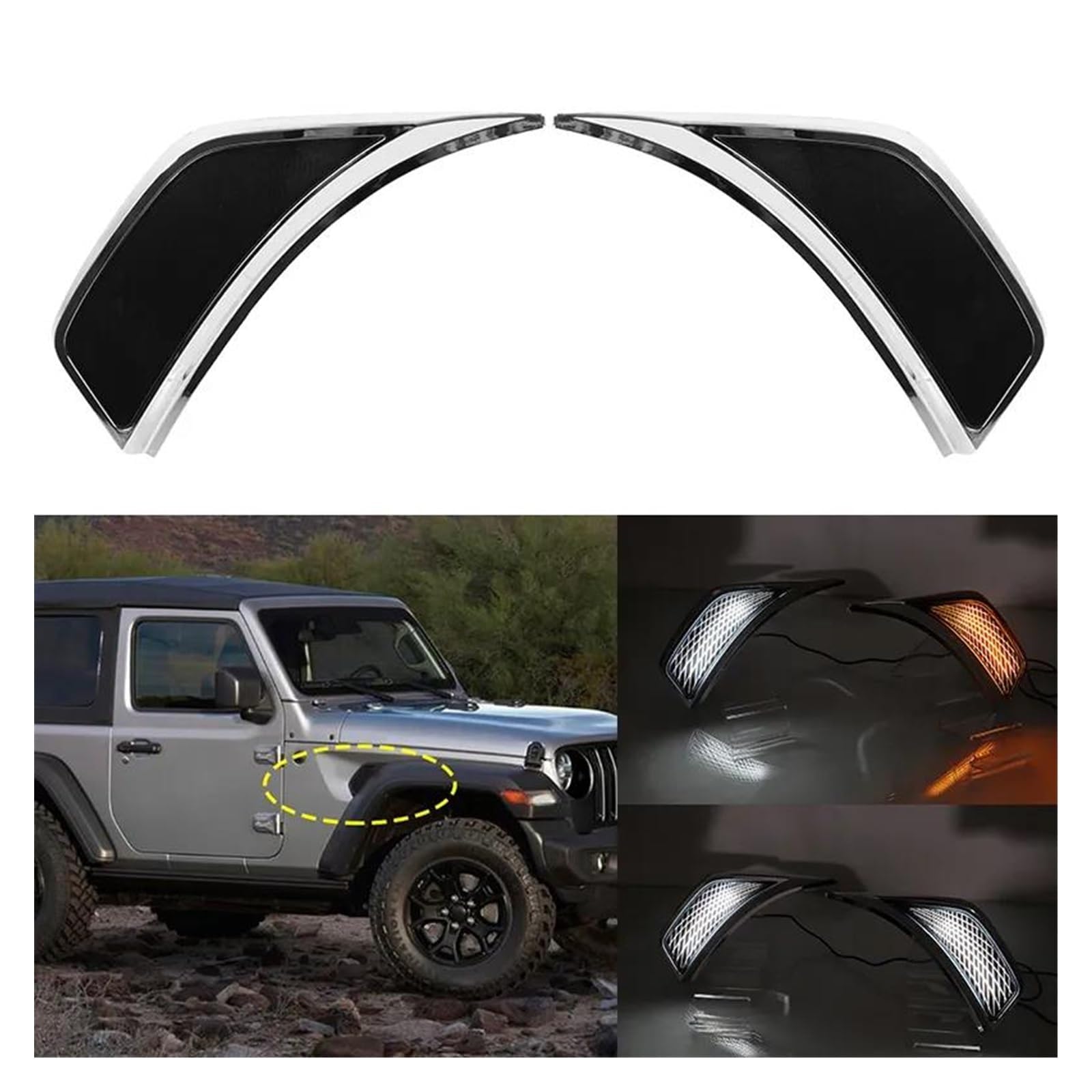 Elevador Modificado, Ahumado Brillante, Negro, Amarillo, Azul y Amarillo, Blanco y Amarillo. Luz de señal de Giro LED dinámica, luz Intermitente secuencial en el Espejo retrovisor