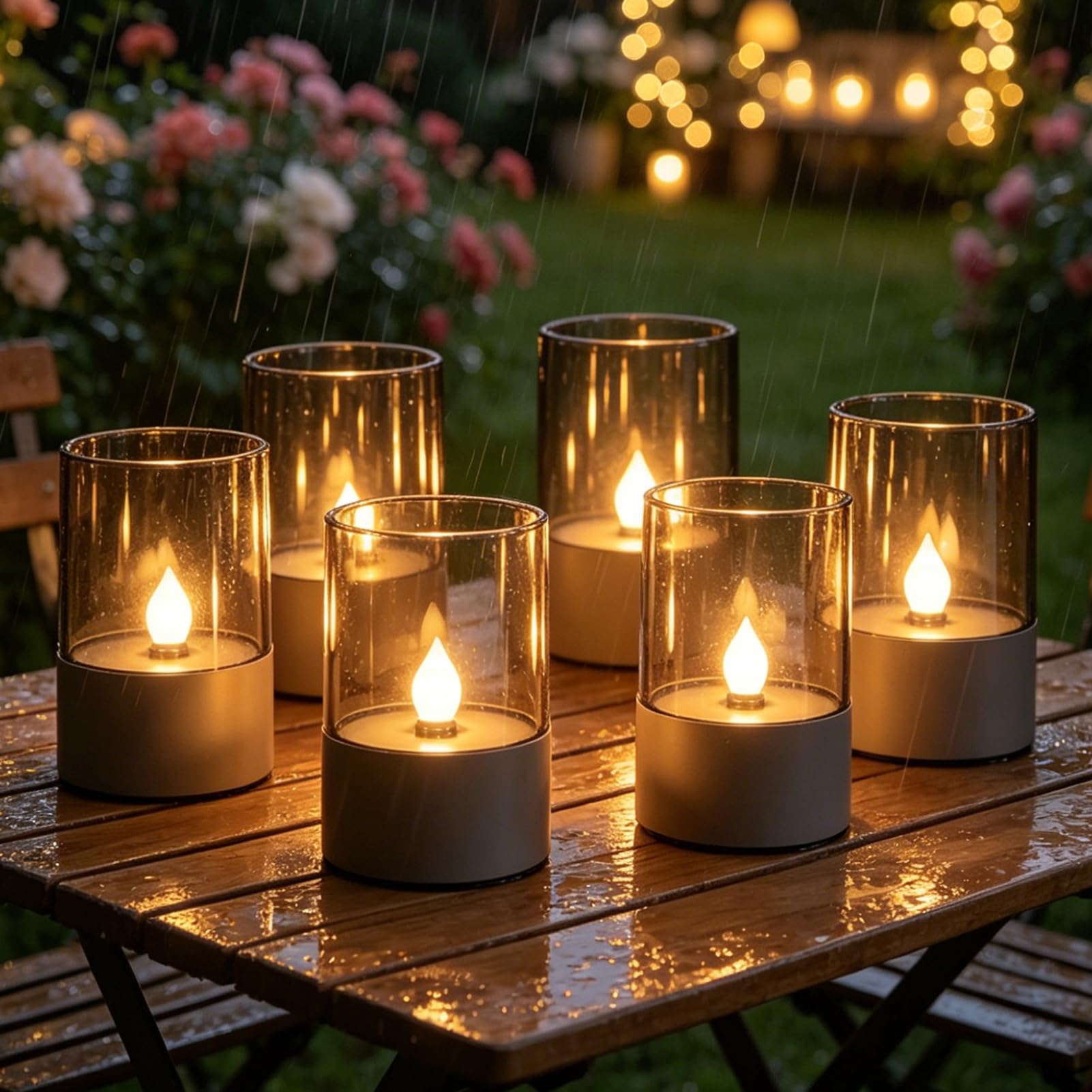 2 Stück Solar Kerzen Outdoor Teelichter LED Aufladbar Outdoor Kerzen mit Timer Wasserdicht Aufladbare Solar Teelichter Elektrisch Solarkerzen für Außen Wetterfest Garten Terrasse Balkon Deko (C)