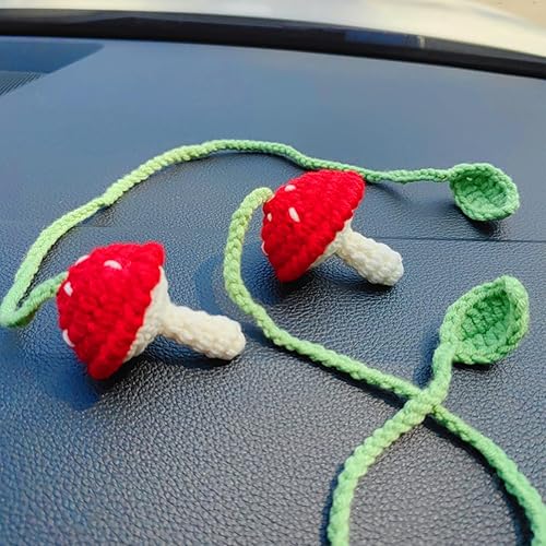 Miniatura 4 de Accesorios de espejo retrovisor de ganchillo de plantas simuladas, adorno colgante de hongo oscilante para automóvil, accesorios para colgar espejos