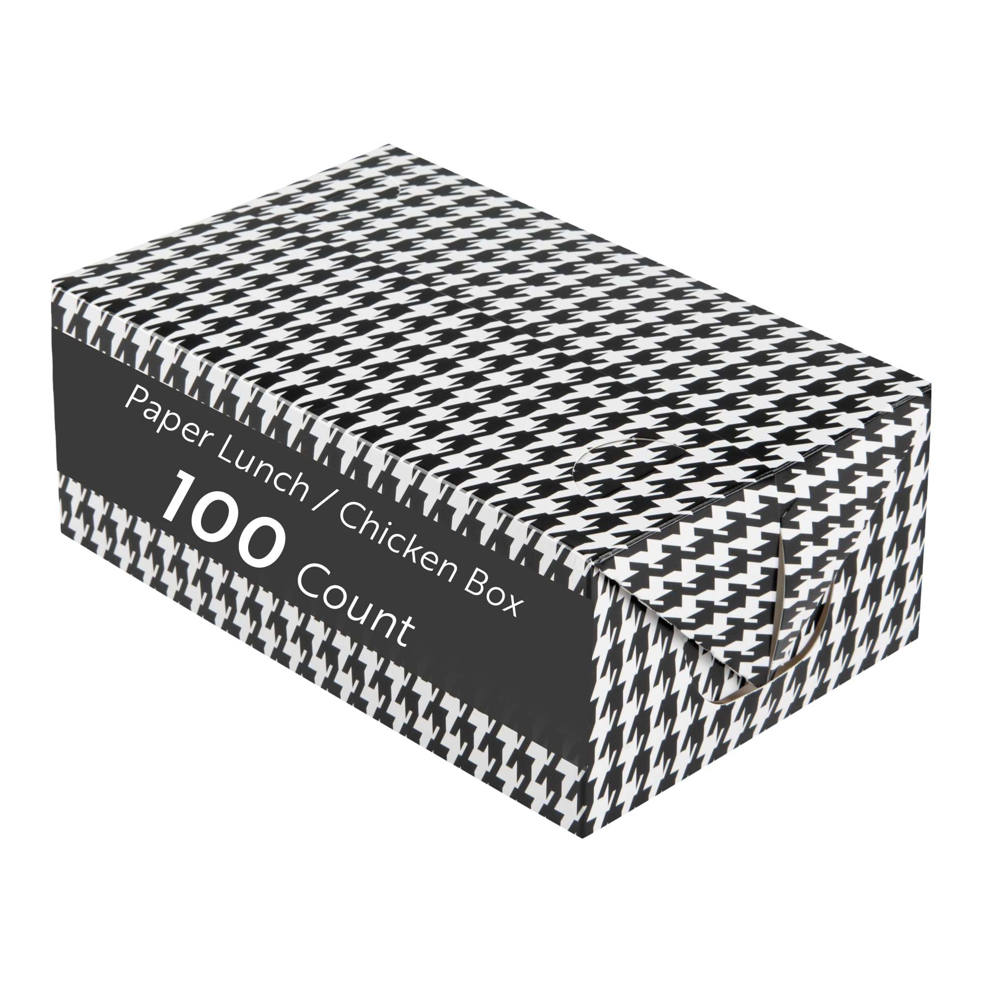 Restaurantware Takeout Lunch Box 100 Count 47 Ounce Paper Food Delivery Container Greaseproof Secure Closure Box Black Houndstooth Design 7.01 x 4.49 x 2.76 Inch Large Capacity