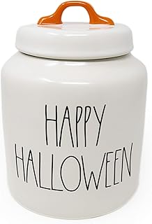 Rae Dunn By Magenta HAPPY HALLOWEEN Ceramic LL Large Size 8 Inch Canister With Orange Handle 2020 Limited Edition