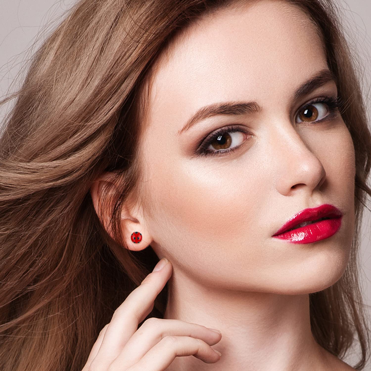 Pendientes de mariquita para mujeres y niñas, plata de ley 925, hipoalergénicos, bonitos aretes para orejas sensibles, joyería de mariquita, regalos para hija