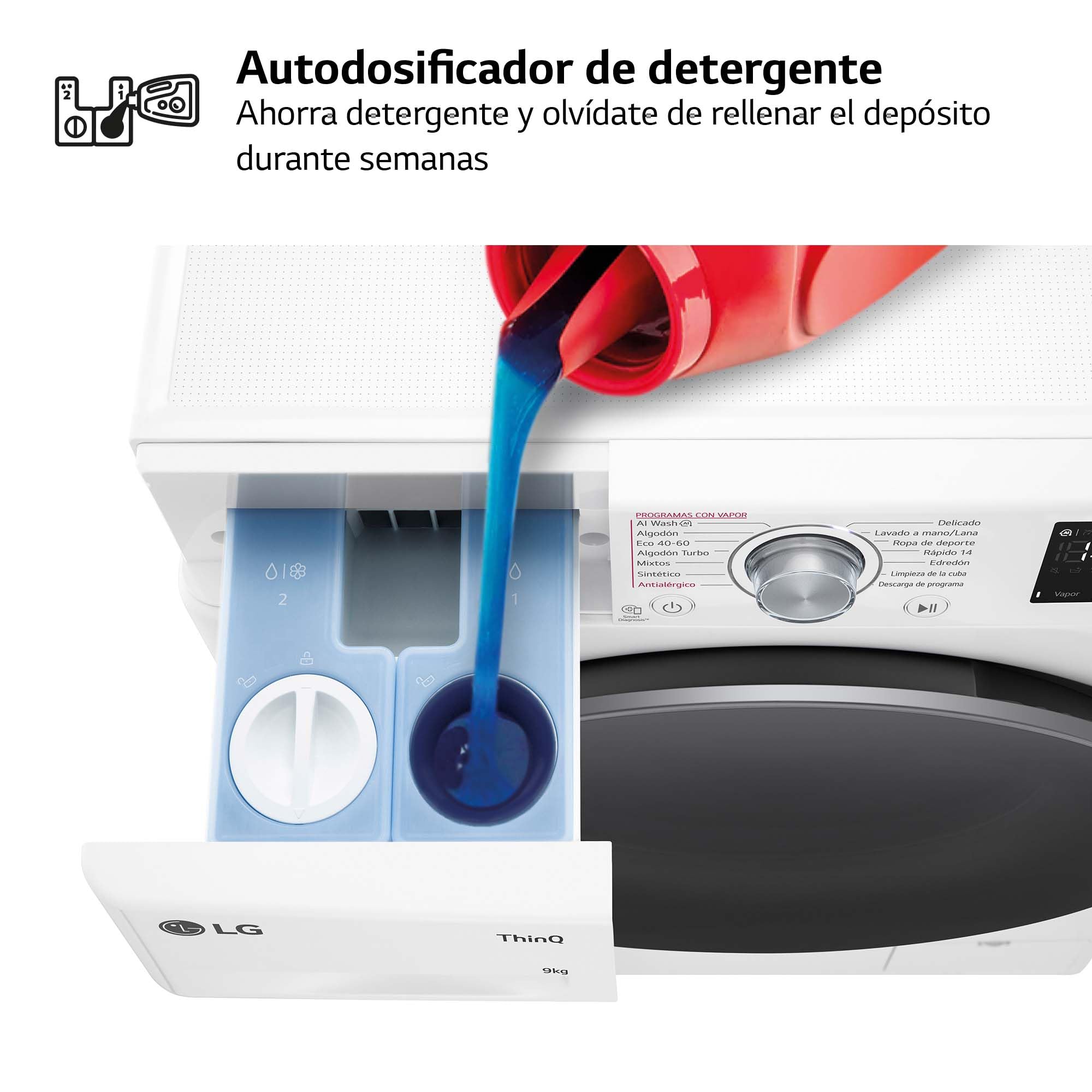 LG F4WR5509A1W - Lavadora Inteligente, 9Kg, 1400rpm, Carga Frontal, AI Direct Drive, TurboWash 360º, Autodosificador, Clasificación A, Serie 500, Blanco