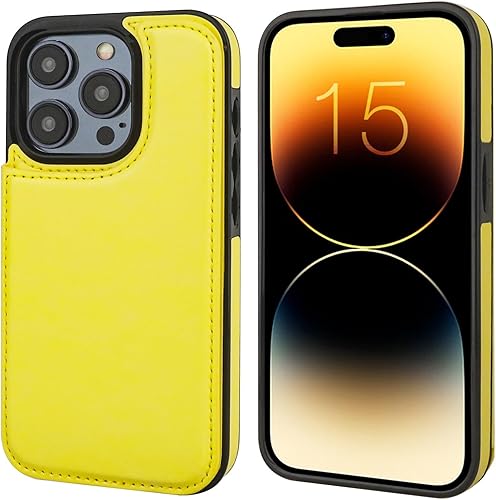 Miniatura 9 de Funda tipo cartera compatible con iPhone 15 Pro con soporte para tarjetas, funda de piel sintética con ranuras para tarjetas, doble cierre magnético