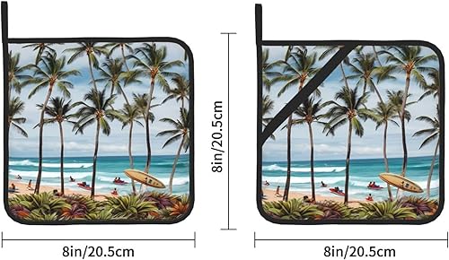 Miniatura 2 de Juego de 2 soportes para ollas resistentes al calor, para cocinar en el microondas, surfista hawaiano en soportes ondulados para ollas para horno,