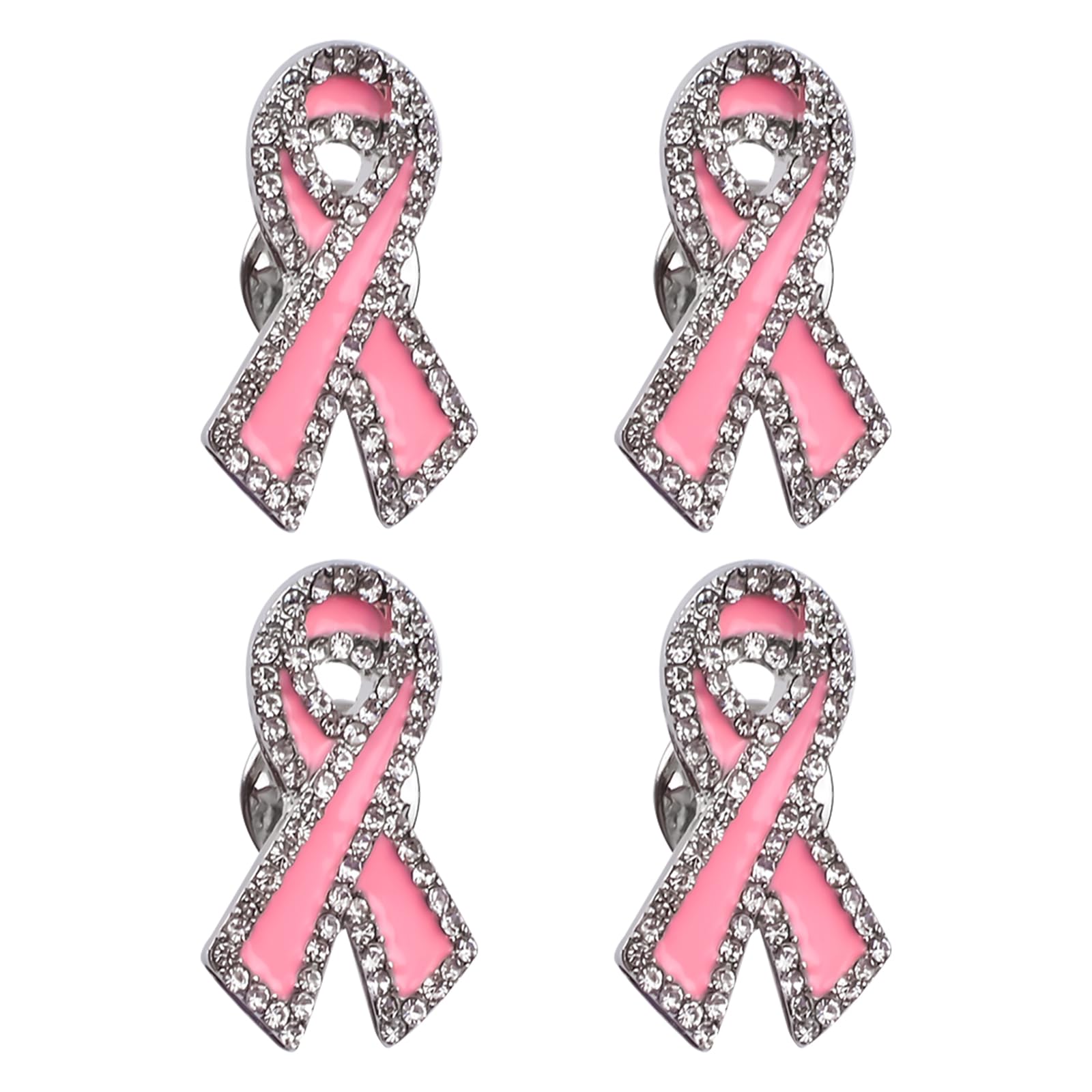 WANDIC Brustkrebs-Awareness Broschen – 4er Set Mit Strasssteinen, Rosa Band, Krebsbewusstseinsabzeichen