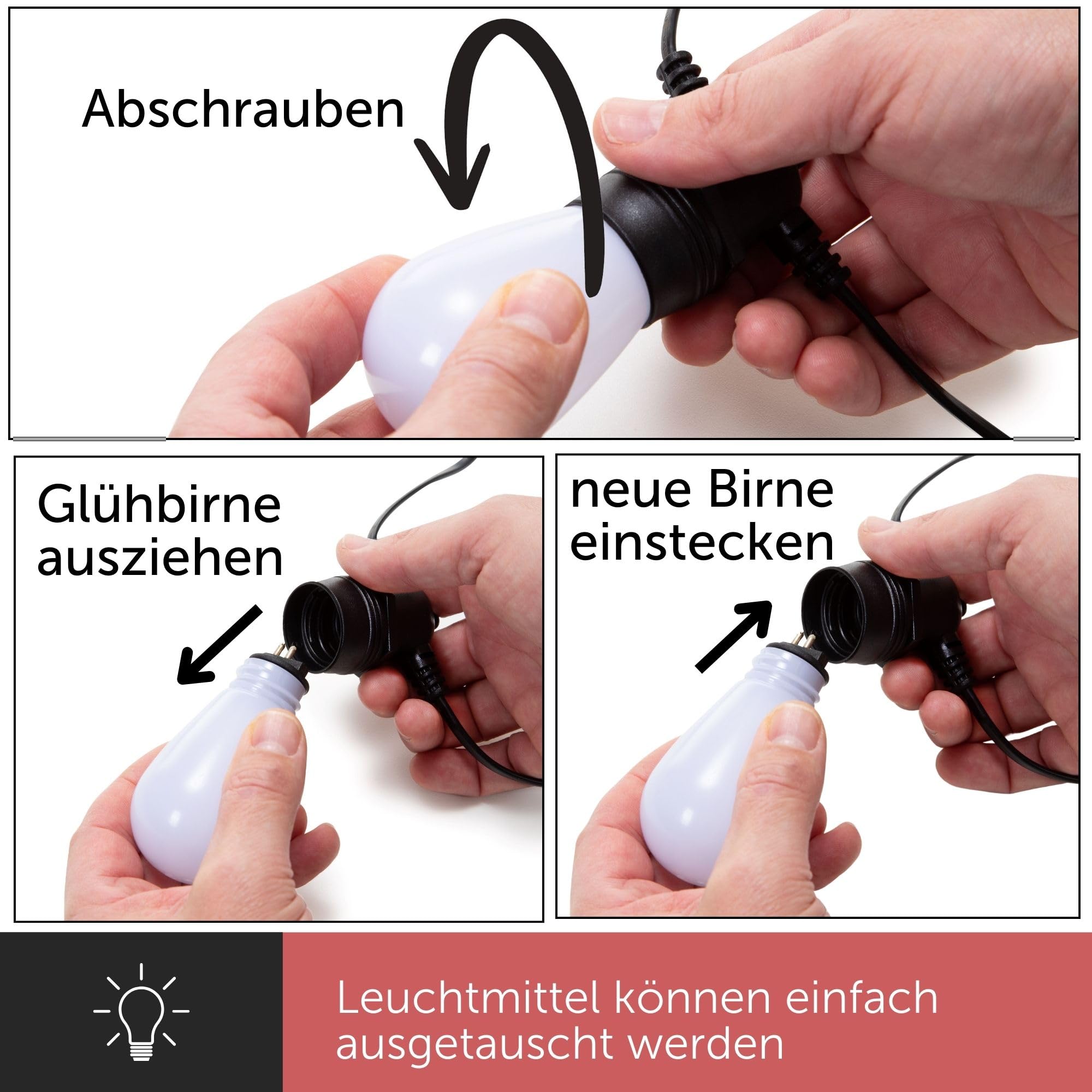 Lichterkette außen bunt, LED Lichterkette smart Outdoor, Lichterkette aussen smart home, RGBW Glühbirnen, Lichterkette mit App-Steuerung Tuya und Musiksynchronisation, 15 m