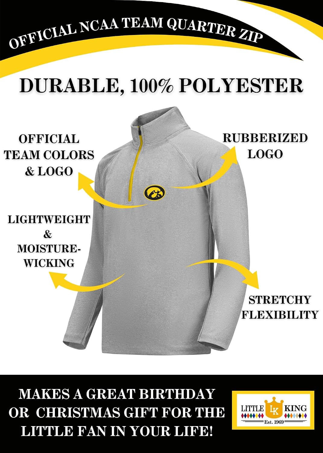 Little King NCAA Toddler Boys 1/4 Zip Pullover Wind Shirt-100% Polyester-Sizes 2T 3T 4T 5T
