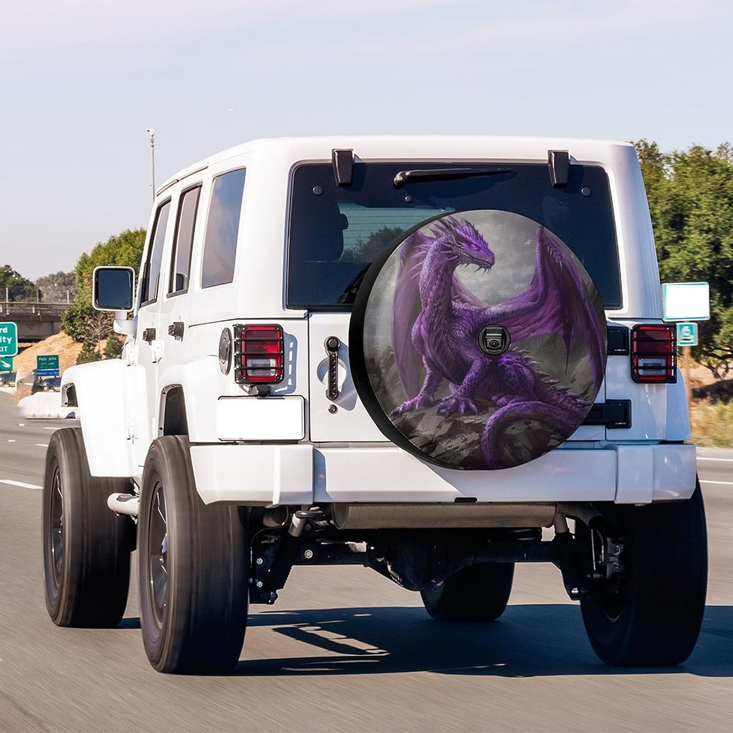 Delerain Spare Tire Cover with Backup Camera Hole Cool Purple Dragon Wheel Covers Waterproof Dust-Proof UV Sun Universal Fit for Trailer RV SUV Truck (17 Inch for Diameter 31"-33")