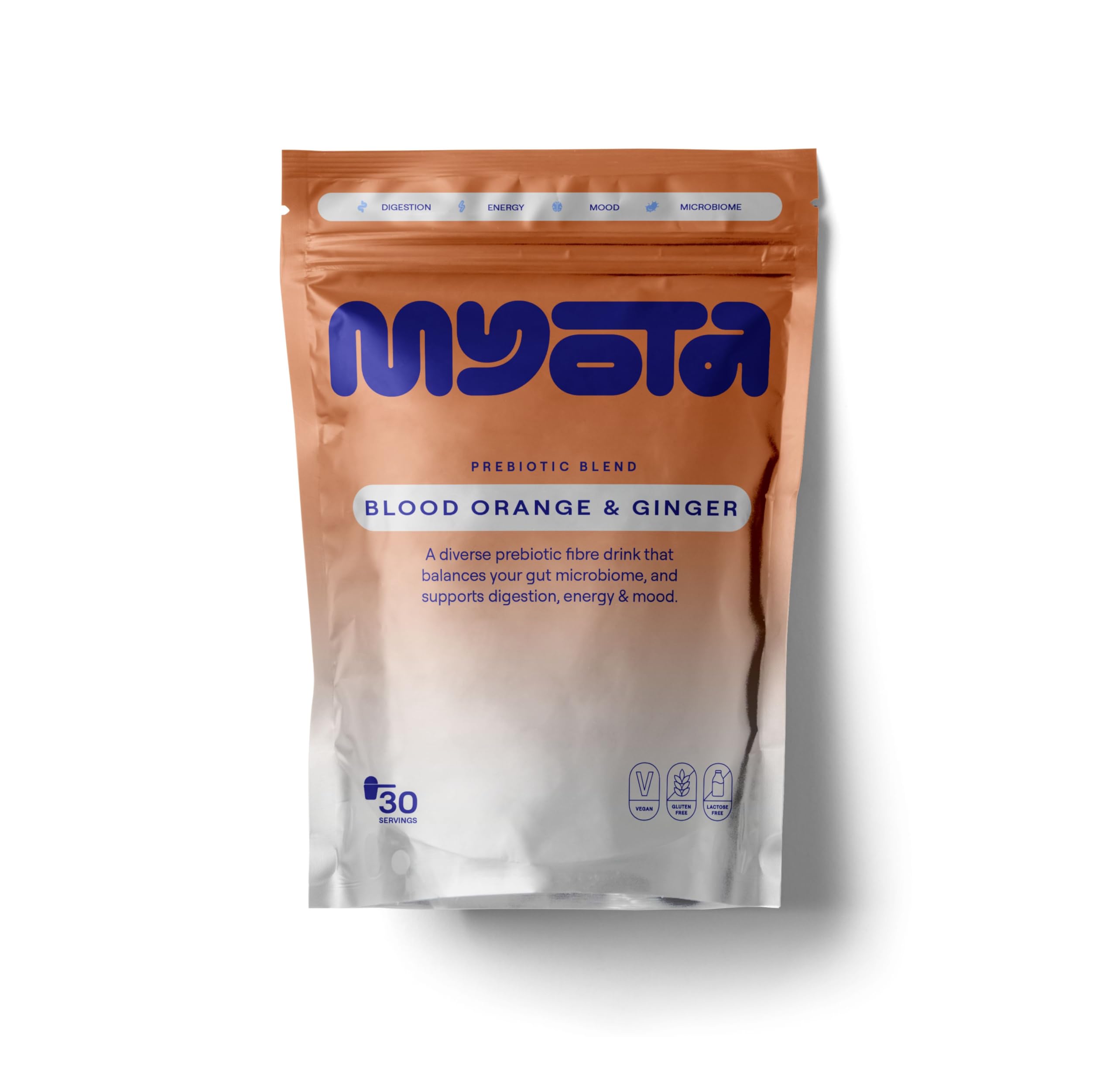 Prebiotic Fibre Supplement, Supports Digestive, Brain & Heart Health, 100% Prebiotic Daily Needs. Myota Blood Orange & Ginger Flavoured Ready-to-Mix Drink. Gluten Free, Vegan, 100% Natural, Non-GMO