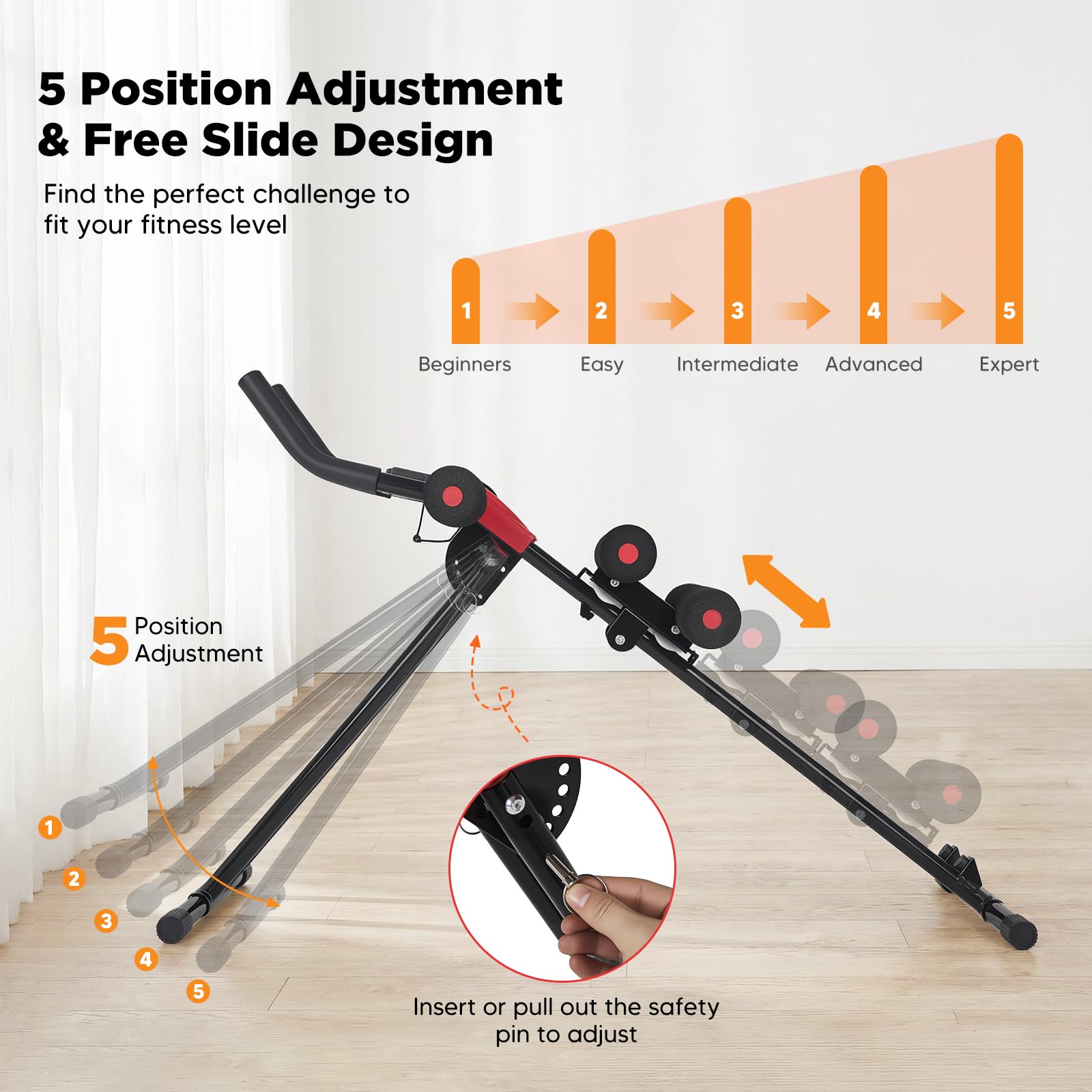 Macchina Addominale Pieghevole con 5 Livelli di Resistenza, Display LCD, Allenamento Corpo Completo Addominali Gambe Braccia, Pieghevole 47", Portata 120 kg Palestra Casa
