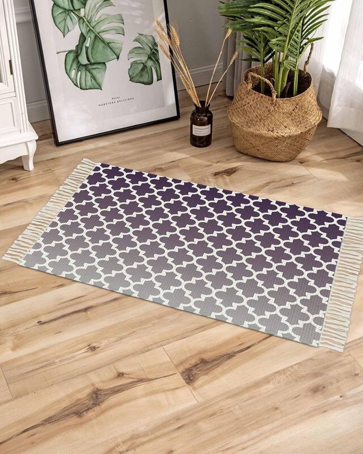 Espaeiae Runner Rug for Hallway 2x3ft, Purple Grey Gradient