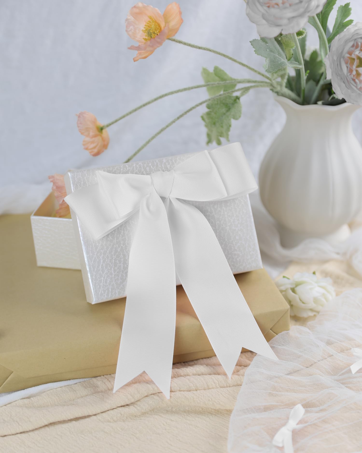 Kryvus White Grosgrain Ribbon, 50mm x 45 Metres, Polyester, Perfect for Gift Wrapping Crafts, Wedding Decor - Image 3