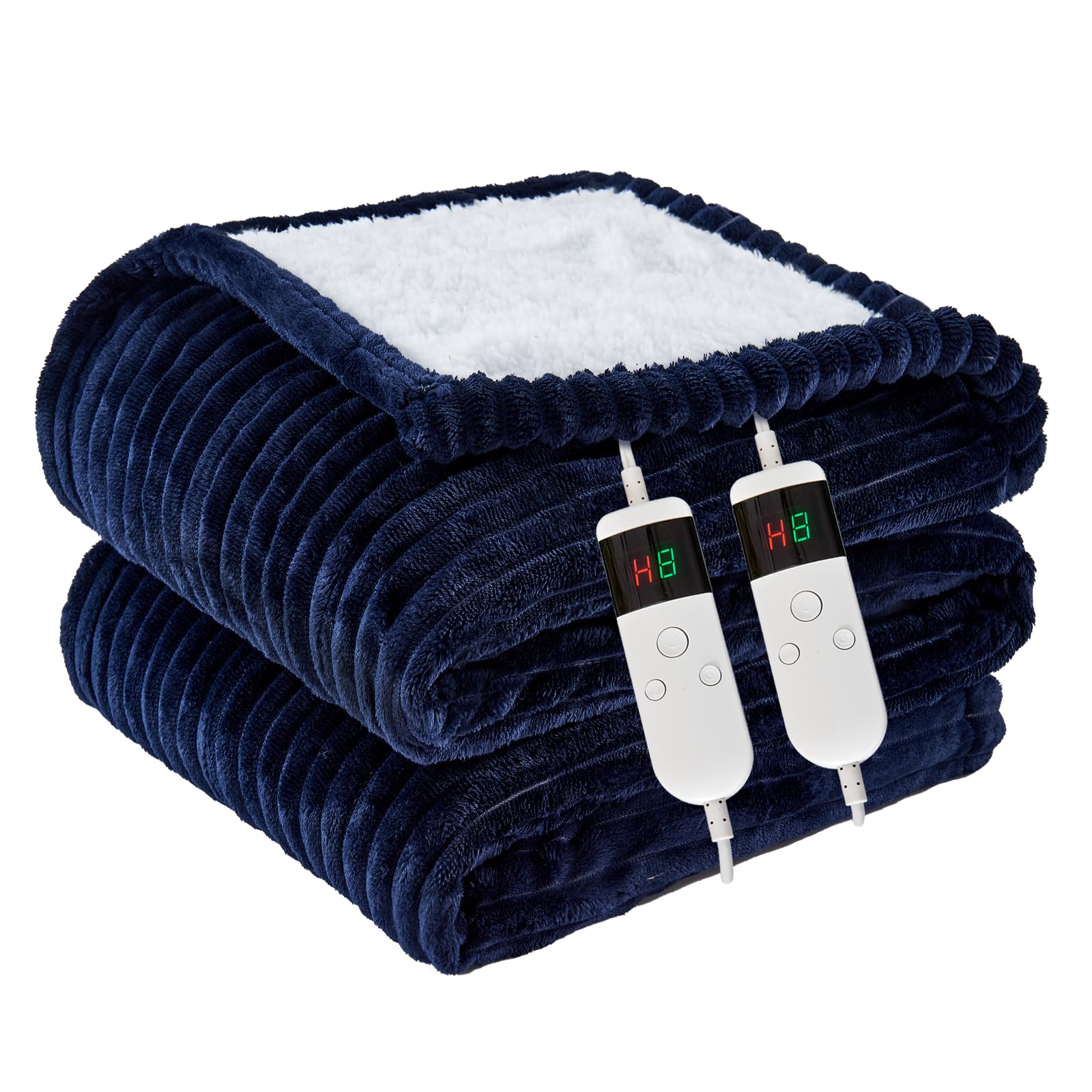 Heated Blanket Electric King, Soft Flannel Heating Blanket with 8 Hours Auto Off 10 Fast Heating Levels Machine Washable Sherpa Heated Blanket with Overheating Protection