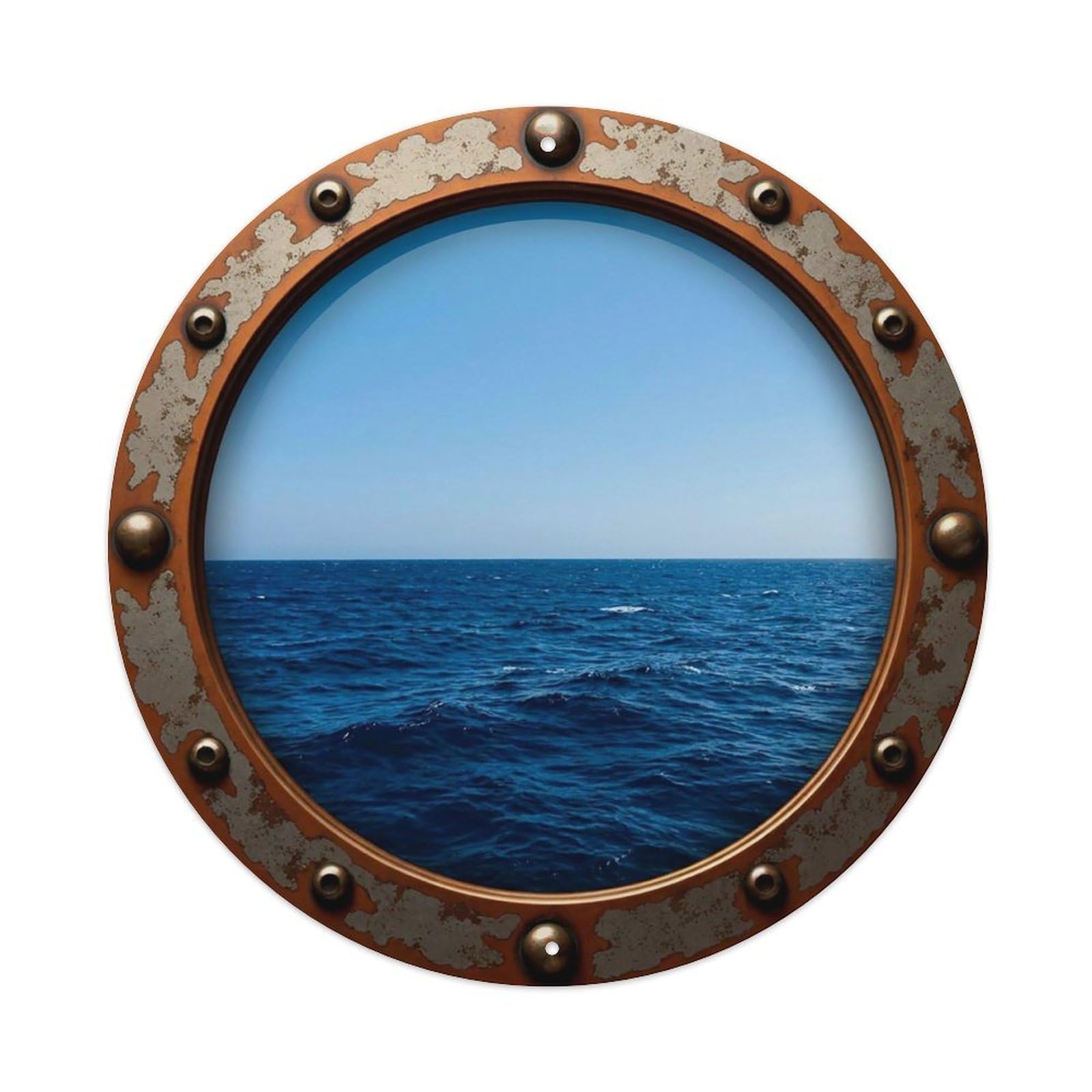 Vintage Porthole Sapphire Depths Nautical Window View Vintage Metal Tin Sign Plaque Wall Decor for Cafe, Club Bar, Office, Garden Metal Poster 8x8Inch