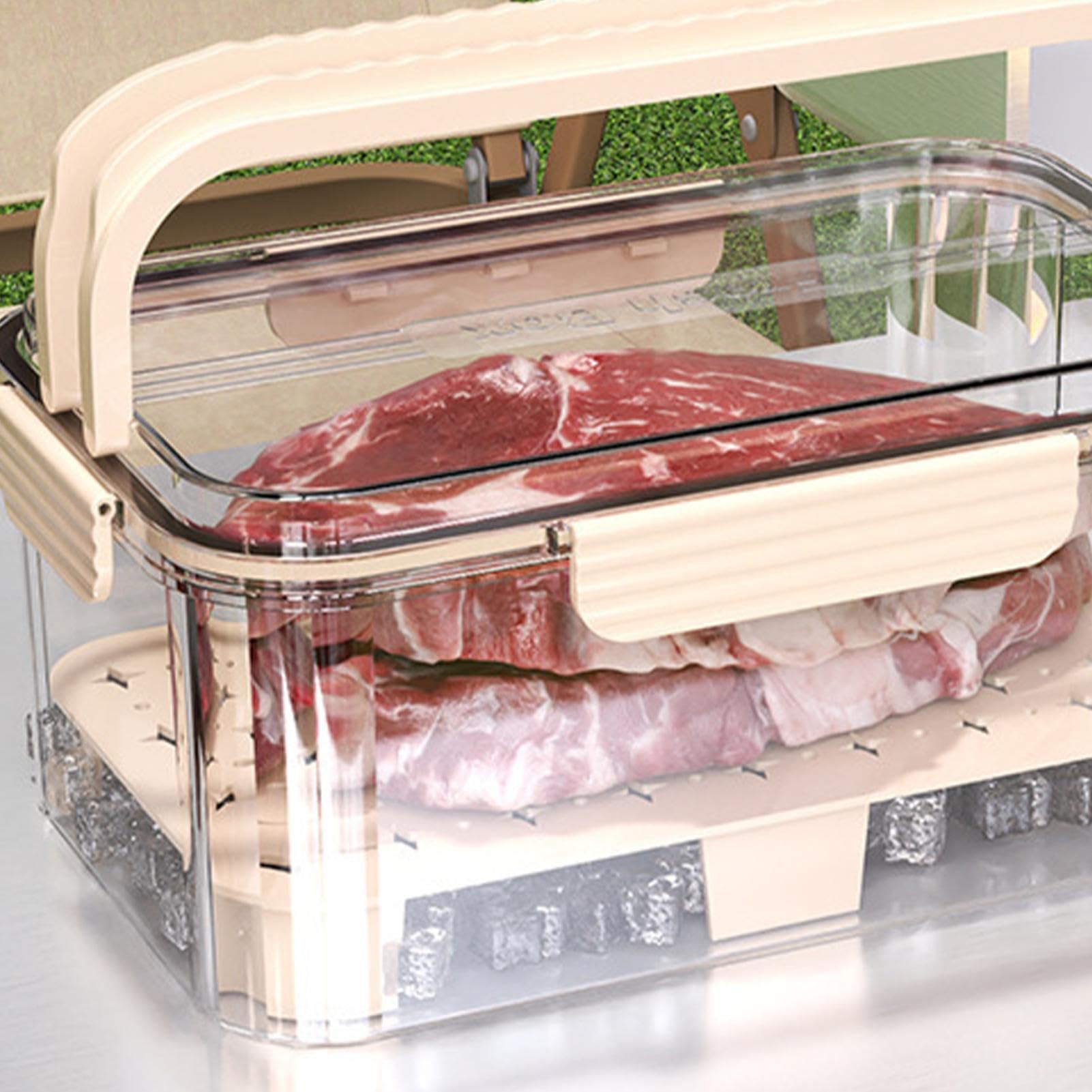 Chrupiące pudełko do przechowywania świeżych produktów – wielofunkcyjny pojemnik z tacą drenażową na warzywa, owoce i mięso - idealny do kuchni, kempingu i pikników
