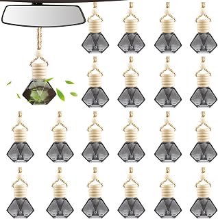 20 Pack Black Hanging Car Air Freshener Bottle Empty Car Essential Oil Diffuser Bottles Pendant Black Glass Perfume Bottles Aromatherapy Fragrance Bottle Auto Ornaments Decor (diamond)