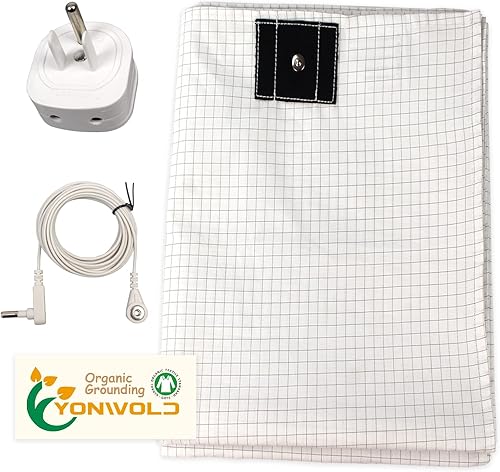 Sábana orgánica de puesta a tierra 10% plata King para terapia de sueño en cama con adaptador de tierra más seguro y cable de conexión, 76 x 80