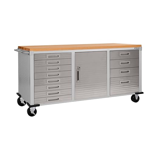 Seville Classics UltraHD 12-Drawer Lockable Rolling Cabinet Workbench, 72" x 20" x 37.5", Granite Gray