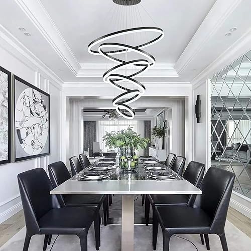 Miniatura 2 de Candelabro LED moderno con 6 anillos, luz colgante circular regulable con control remoto, lámpara colgante grande de techo alto negro para