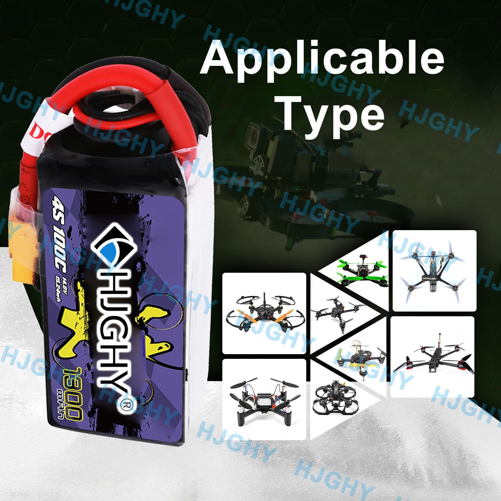 Batteria ai polimeri di Litio da 14,8 V 6S per droni | Batteria al litio da 14,8 V 1300 mAh con elevata velocità di scarica 100C per aeromodelli/droni da corsa con BMS