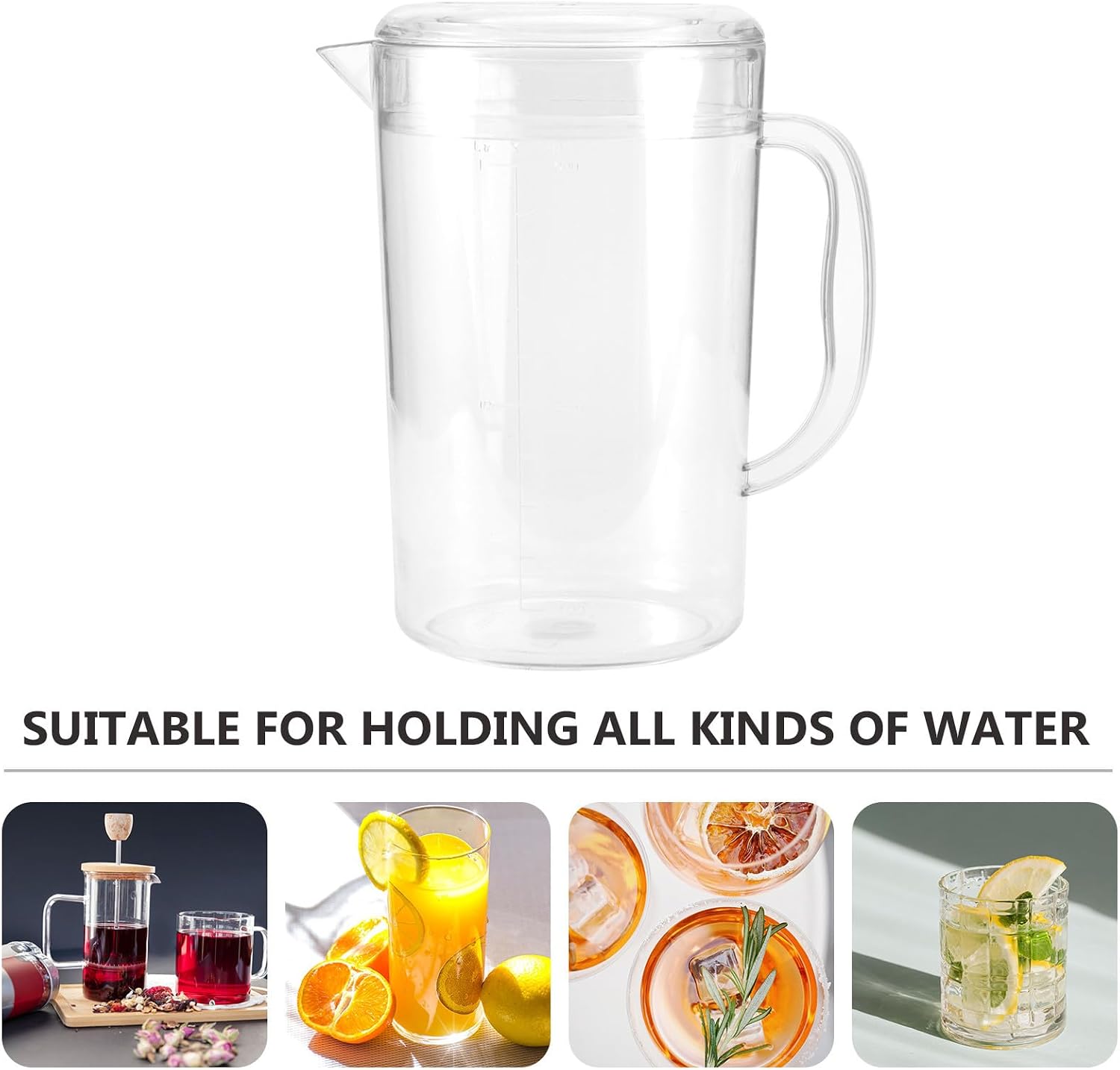 L Plastic Measuring Pitcher with Lid for Kitchen Use
