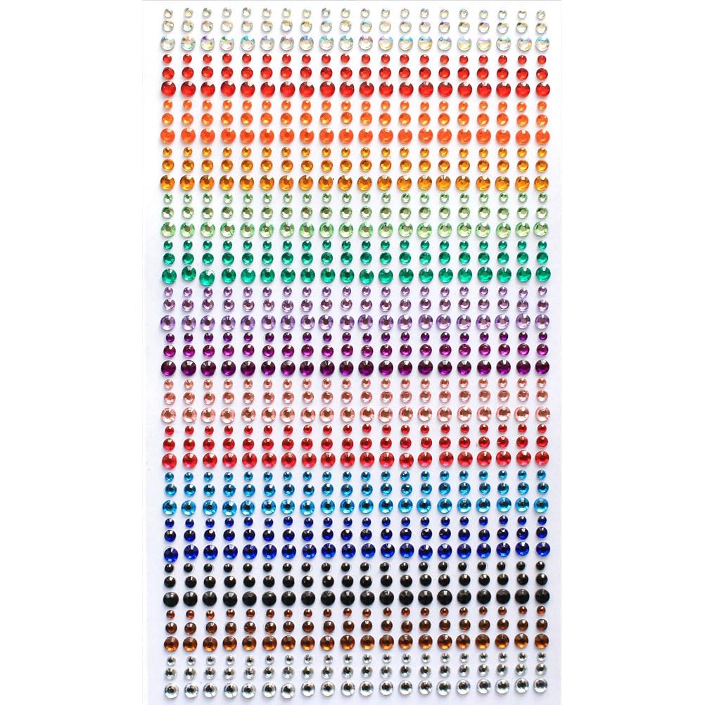 15 Colors 3 Sizes Rhinestone Stickers All in One Sheet 900 Pieces 3mm 4mm 5mm DIY Self Adhesive Colorful Gem Rhinestone Embellishment Stickers Sheet Fits for Crafts, Body, Nails, etc.