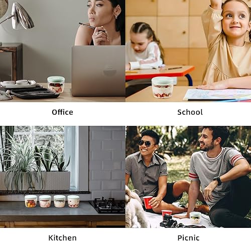 Miniatura 6 de Tritan - Recipientes de avena durante la noche, juego de 4, recipientes herméticos de yogur de 14 onzas, tarros de pudín de chía inastillables con