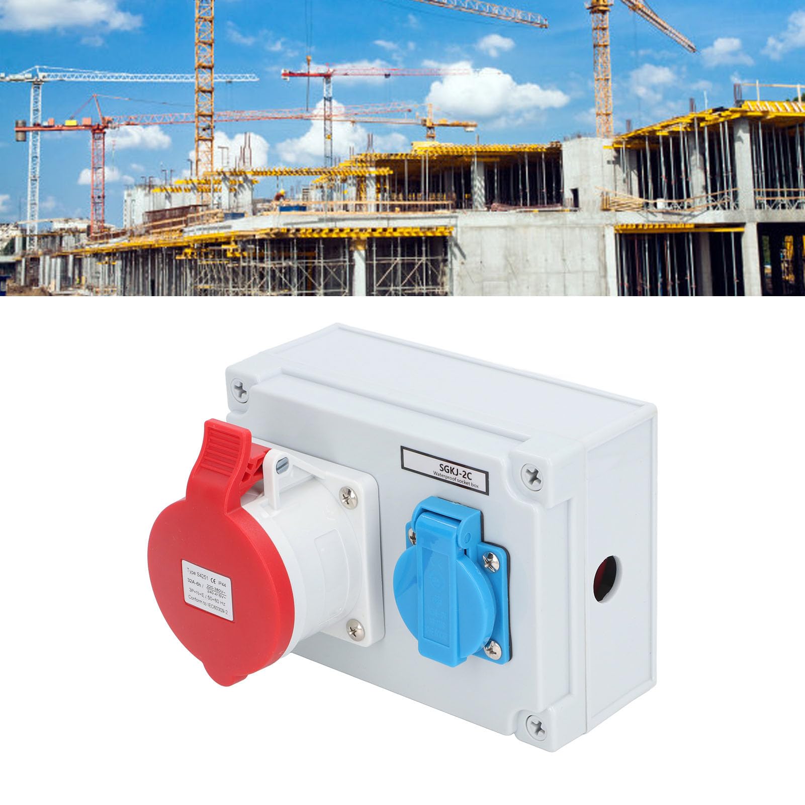 Presa a Muro Esterna IP44 Stagna con Presa Europea 16A e Connessione CEE 5 Poli 32A per Giardino, Garage, Bagno, Cantiere – Scatola Protetta Resistente all'Acqua