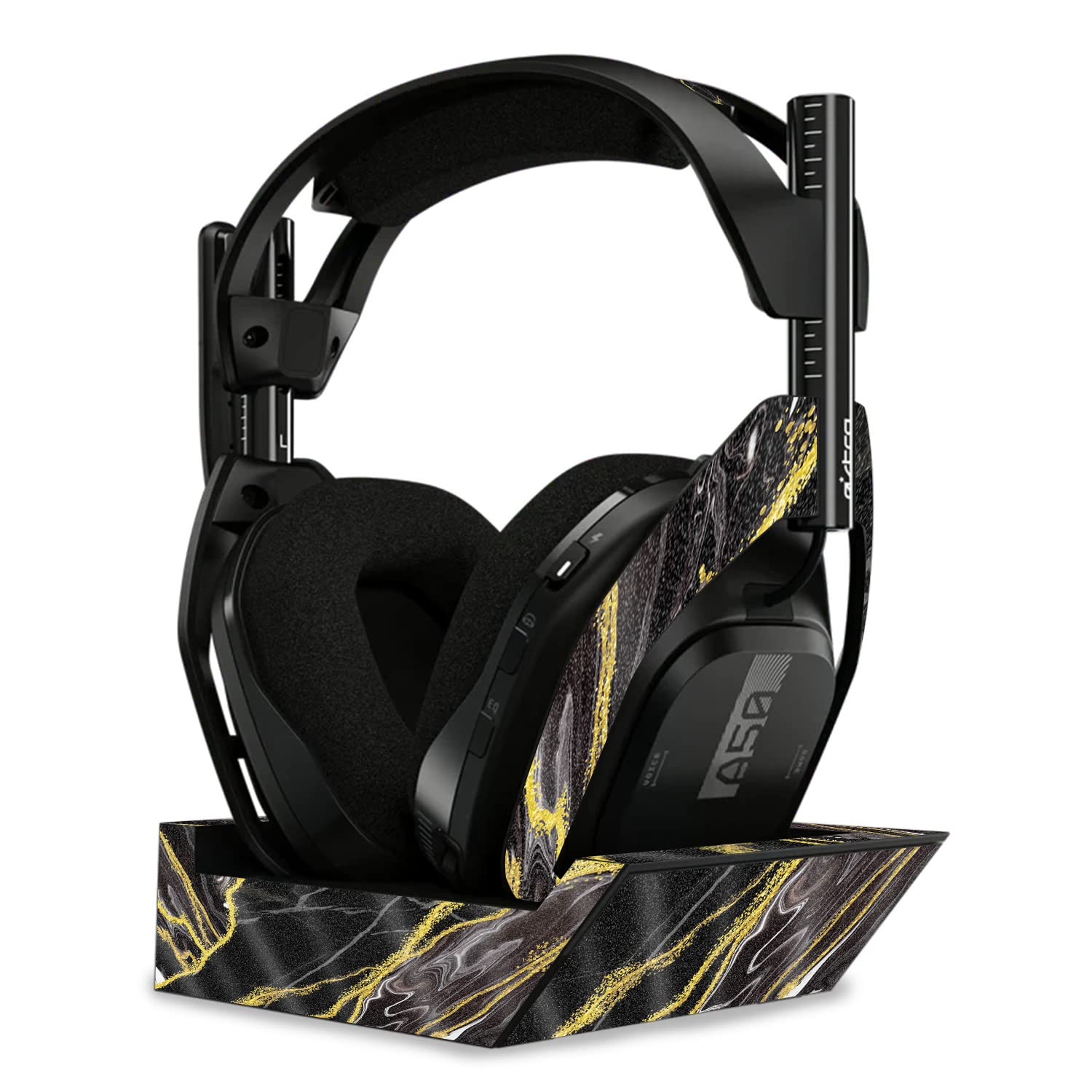 MightySkins Glossy Glitter Skin Compatible with Astro A50 Wireless Headphones + Base Station (Gen 4) - Black Marble Glitter | Protective, Durable High-Gloss Glitter Finish | Easy to Apply