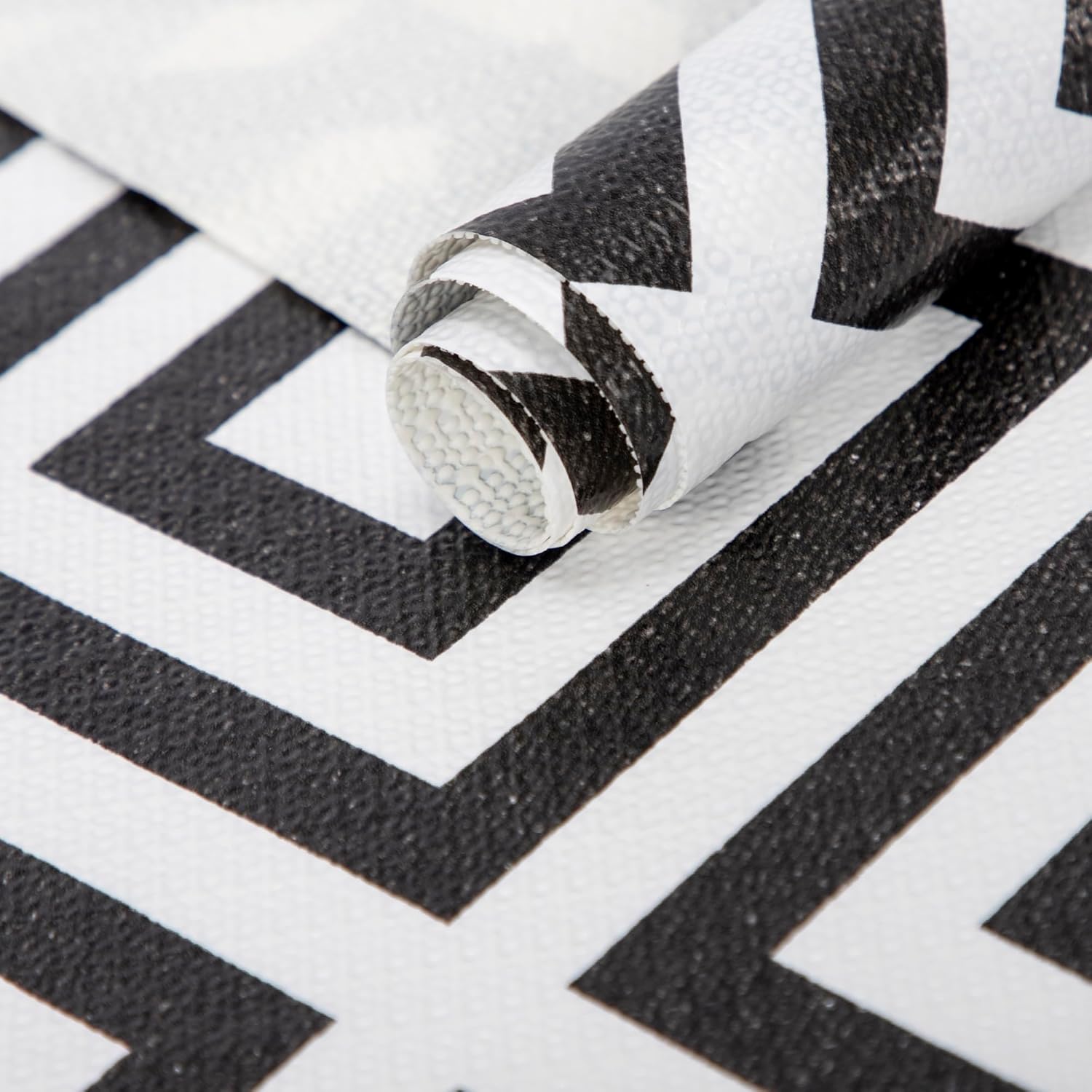 RAY STAR 12X120 Inch Shelf Liner for Kitchen Cabinets, Non-Adhesive Cabinet Liner Washable, PVC Drawer Liner for Dresser Non-Slip Bathroom (Modern Black)(4 Roll)