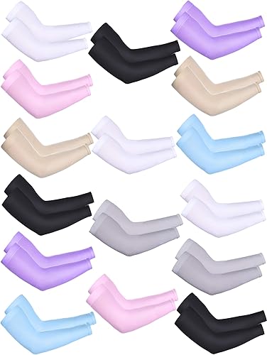 Bememo 16 pares de mangas de brazo para hombres y mujeres, protección UV, mangas refrescantes para brazos, fundas de tatuaje para brazos