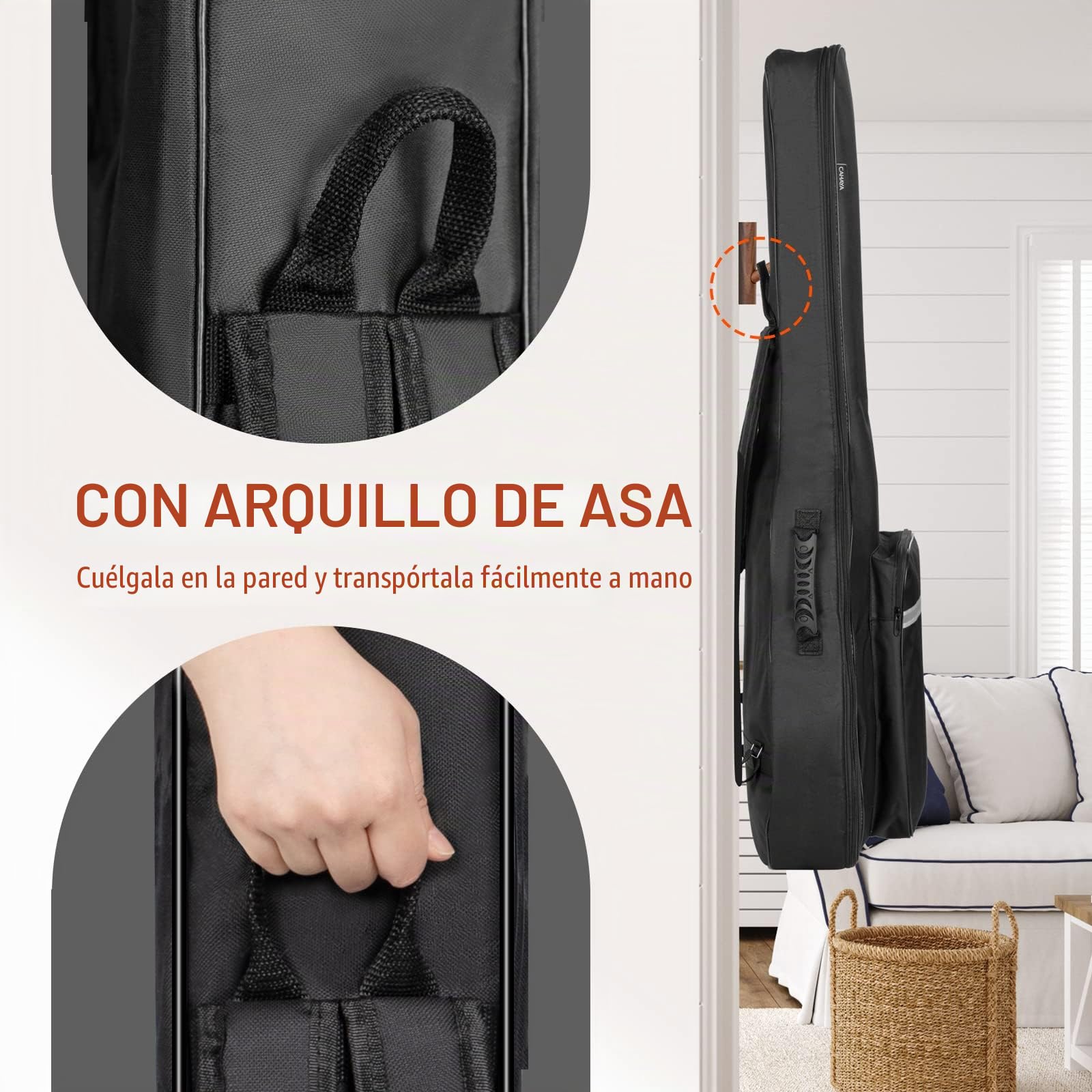 CAHAYA CY0288 - Bolsa para Guitarra clásica de 39 Pulgadas, Funda Suave Acolchada de 6 mm de Grosor, Mochila para Guitarra con Bolsillo Grande, Bandas Reflectantes, Black, Classical Guitar Bag 39