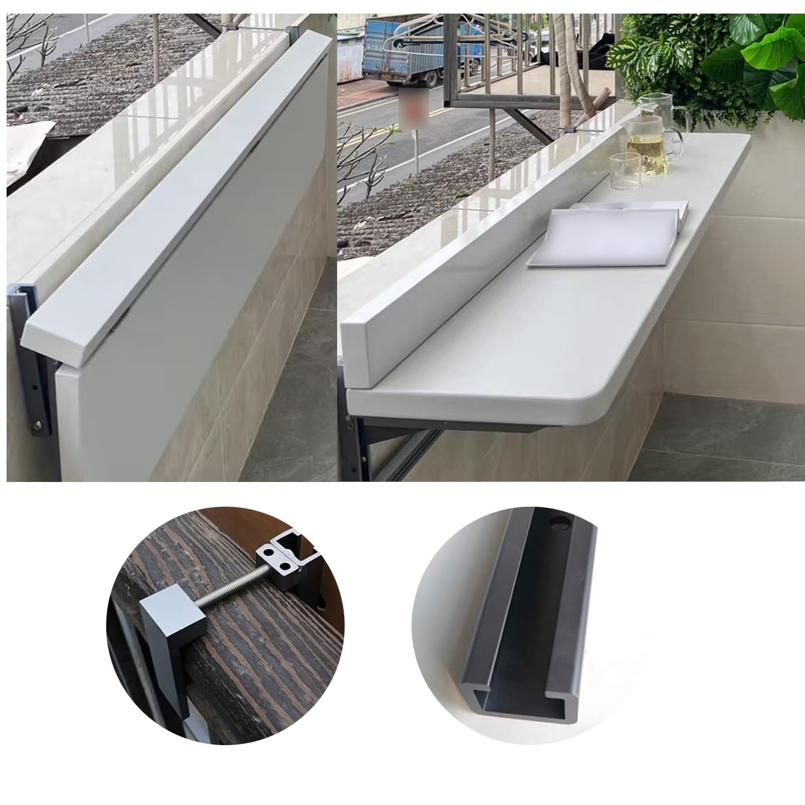 Tavolino Pieghevole da Parete per Balcone e Patio, Tavolo da Portata sospeso Regolabile, tavolino salvaspazio per Interni/Esterni (Nero, 100x39 cm)