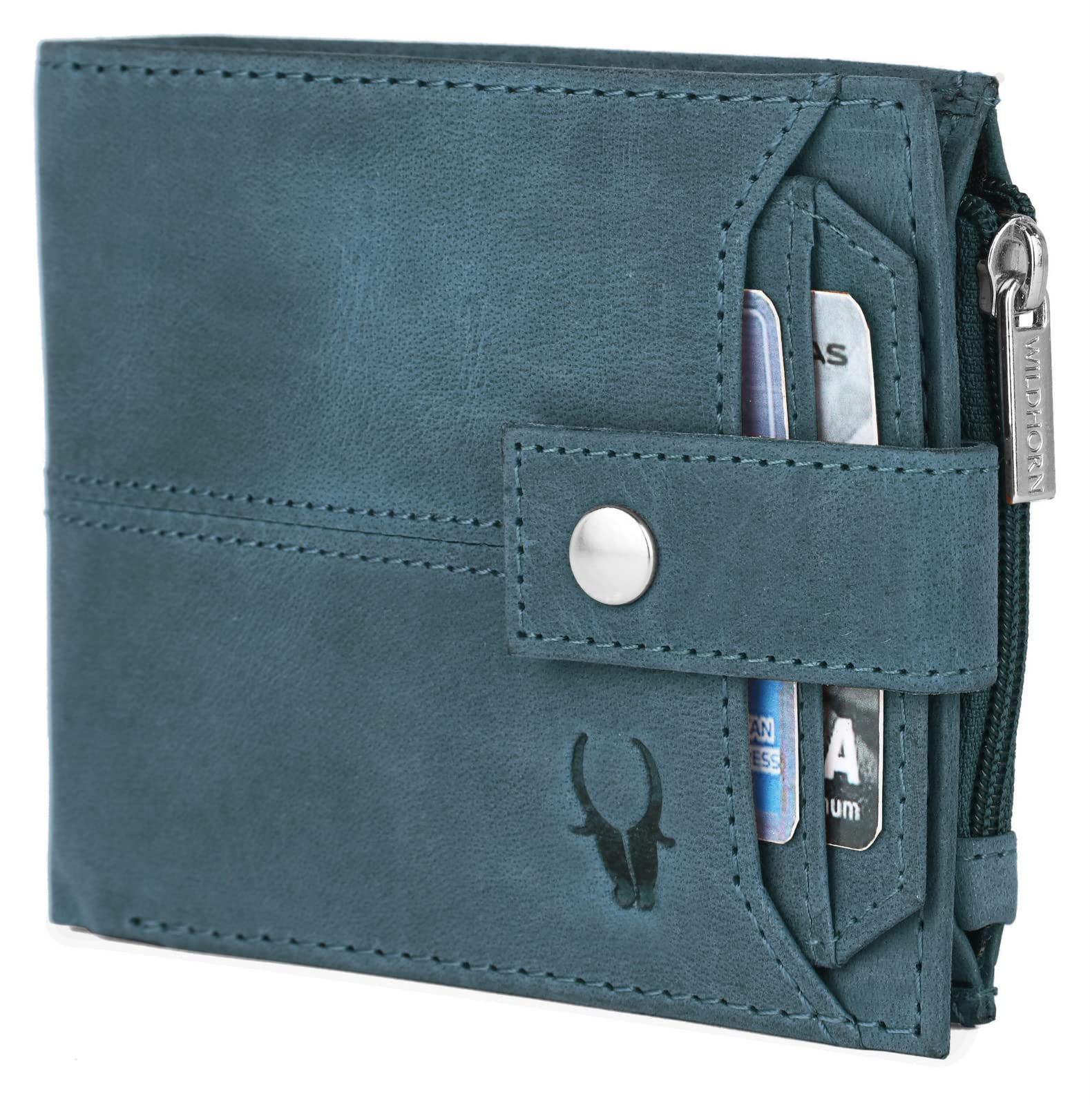 WildHorn RFID Protected Leather Wallet for Men, Blue Hunter