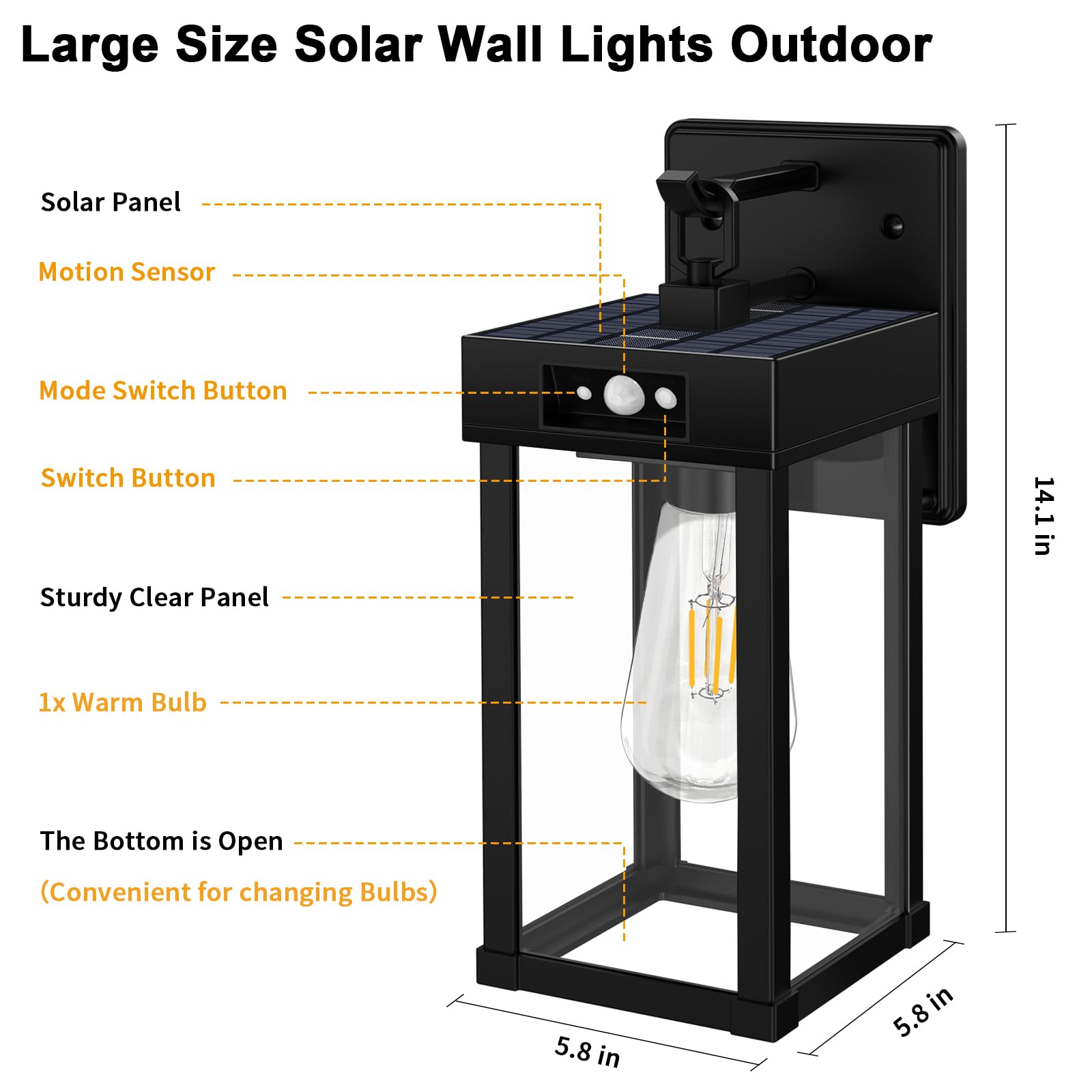 2-Pack Outdoor Solar LED Wall Lanterns – Black, Waterproof For Deck/Fence/Garden - View #2