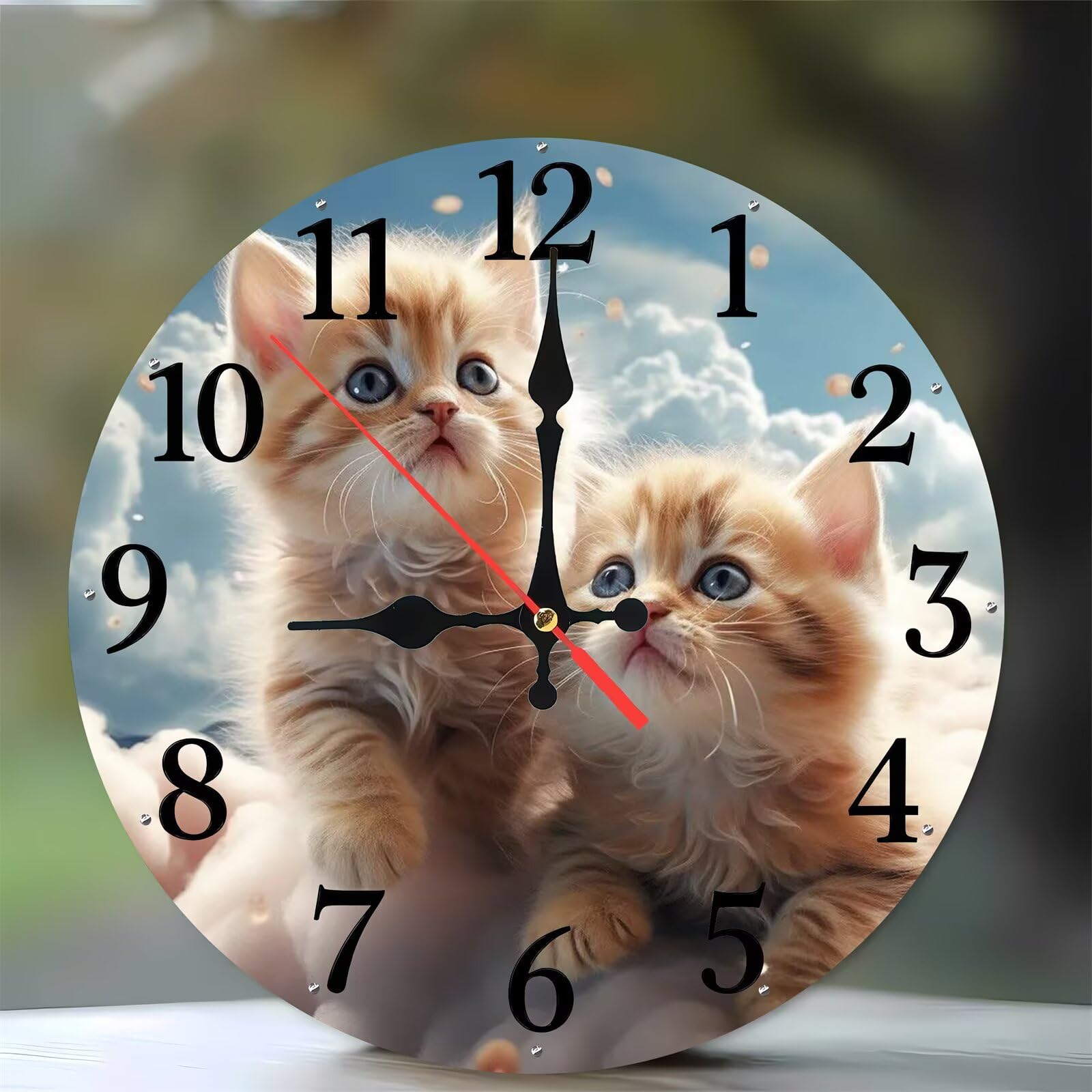 Horloge murale silencieuse en bois motif chat mignon 35 cm