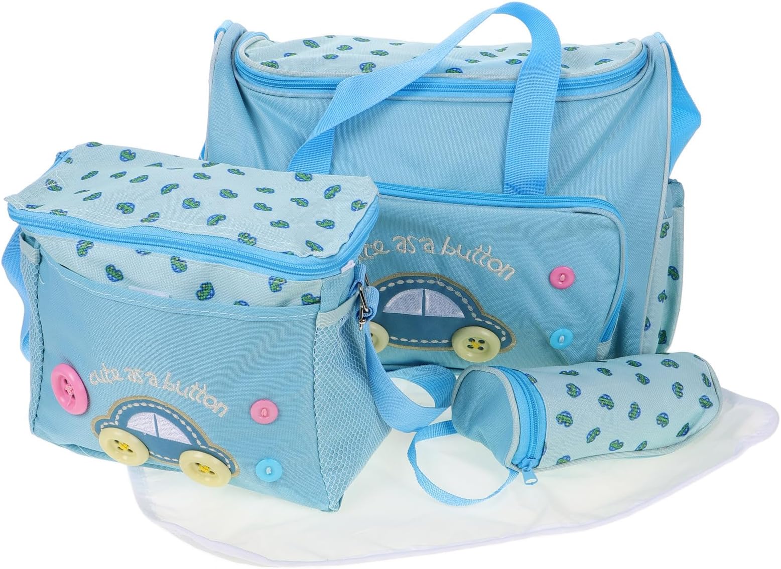 4-in-1 Baby Diaper Bag Tote Set Large Capacity Waterproof Oxford Mummy Handbag with Changing Small Bag and Bottle for Travel and Everyday Use