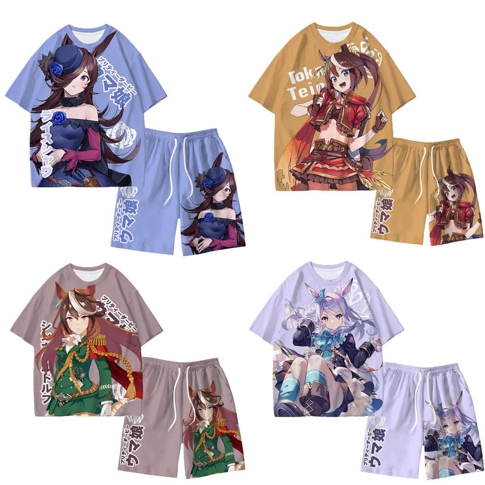 Amazon.co.jp: JUANZI ウマ娘 Tシャツ 半袖 短パン パジャマ 上下 