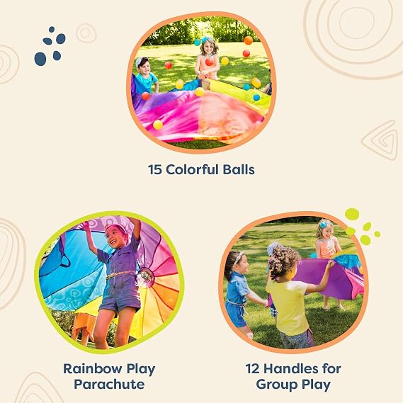B. toys Woo-Hue Parachute, Kids Play Parachute with 15 Balls, 8ft, Activity