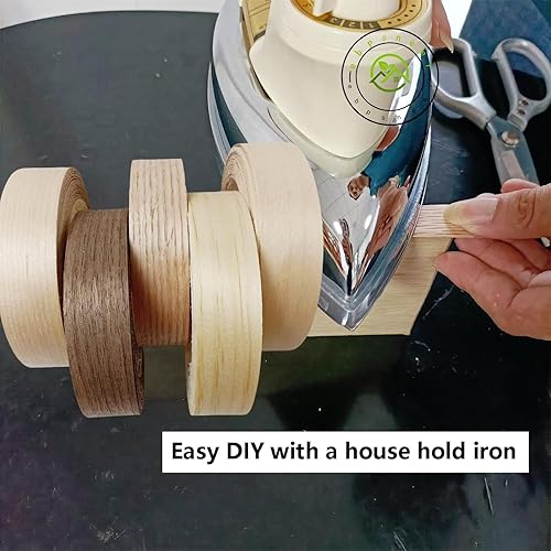 Miniatura 4 de Cinta de bandas de borde de chapa de madera de abedul real, rollo de banda de borde preglued de 1 pulgada × 13 pies con adhesivo de fusión en