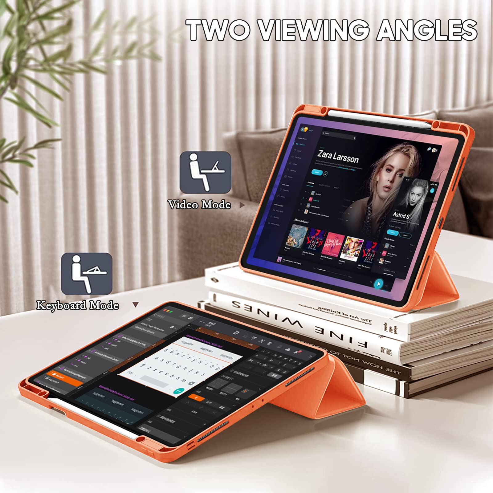 FANSONG Case For IPad Pro 12.9 Inch(6th/5th/4th/3rd Gen,2022/2021/2020/2018 ),iPad Air 13 Inch(M3/M2,2025/2024) Cover With Pencil Holder & Support Pencil Charging,Auto Sleep/Wake,Trifold Stand,Pink - View #8