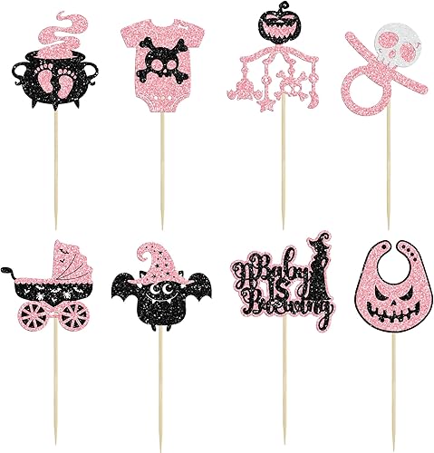 Miniatura 156 de Gyufise 24 piezas de decoración de magdalenas fantasmas – Purpurina blanca espeluznante Halloween Baby Shower Cupcake Picks para decoración